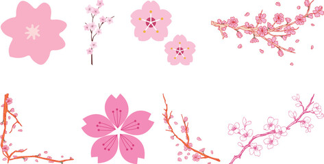 Japanese cherry icon set collection