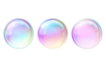 Set of 3d circle shape iridescent holographic bubble with gradient color pastel elements design, isolated on transparent background, png