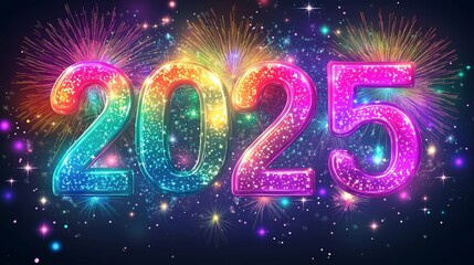 New Year's background with the Inscription "2025" with fireworks