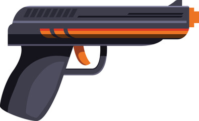 Fototapeta premium Modern handgun pointing right, with orange details on its body, ready for action