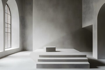 Fototapeta premium Minimalist Concrete Architecture Interior Design With Steps