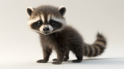 Obraz premium 27. **3D render of a tiny baby raccoon with masked face and bushy tail