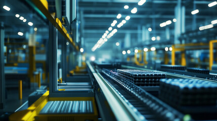 Fototapeta premium An assembly line with products being systematically built and inspected