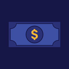 Dollar bill icon isolated on a blue square background.