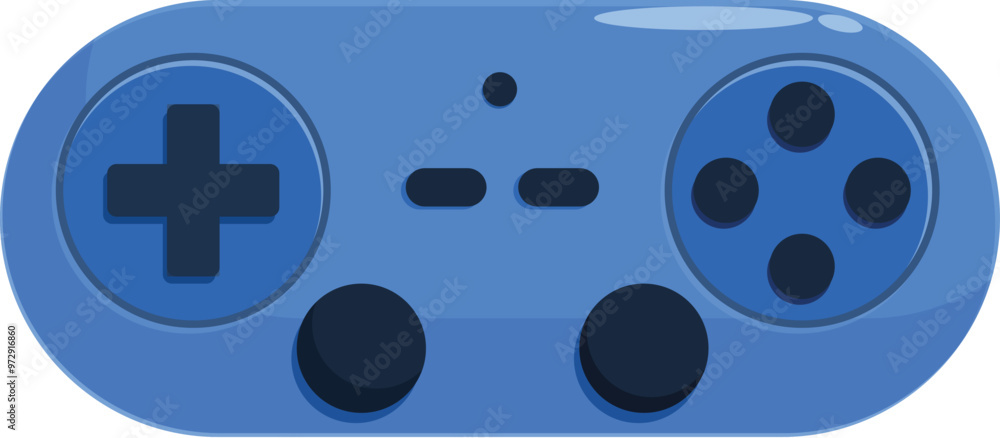 Poster blue gamepad with buttons, representing the concept of playing video games and having fun