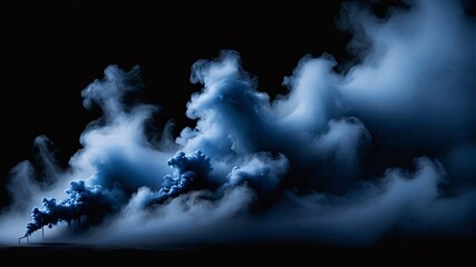 Abstract blue smoke cloud on black background.