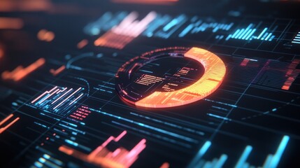A corporate motion graphic presentation with animated pie charts and bar graphs, showing business growth and data trends