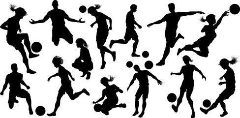 Soccer football player male and female silhouette men and women set