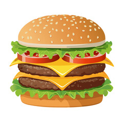 Double Cheeseburger Vector Illustration with Lettuce and Tomato
