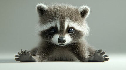 Obraz premium 30. **Charming 3D render of a baby raccoon with its tiny paws and fluffy tail