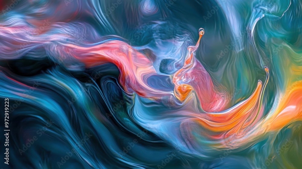 Poster an abstract digital painting with vibrant swirling colors that create a dynamic sense of movement, m