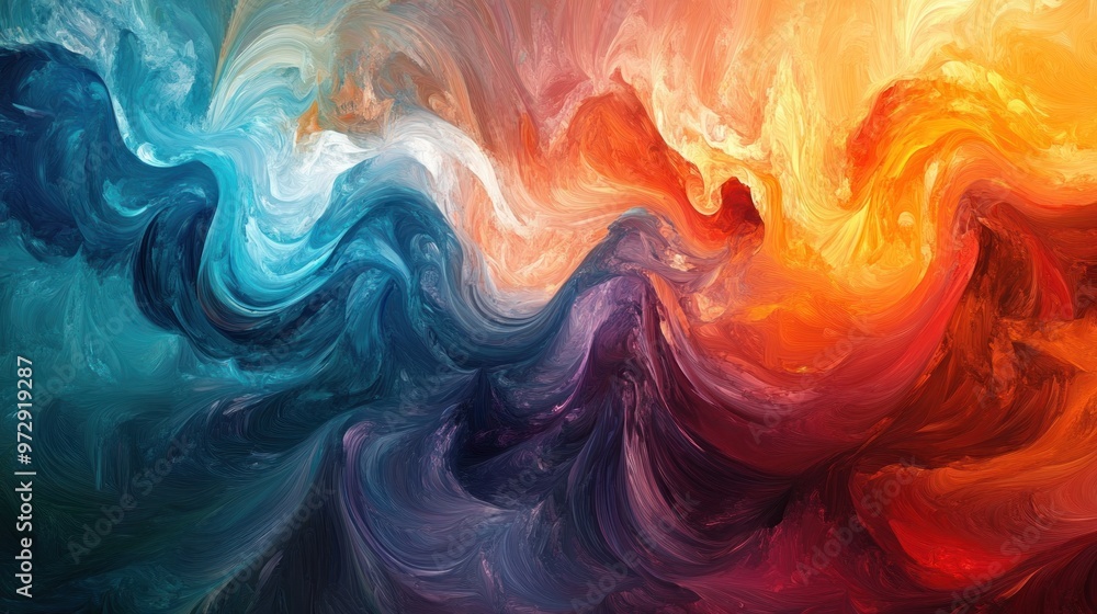 Poster an abstract digital painting with vibrant swirling colors that create a dynamic sense of movement, m