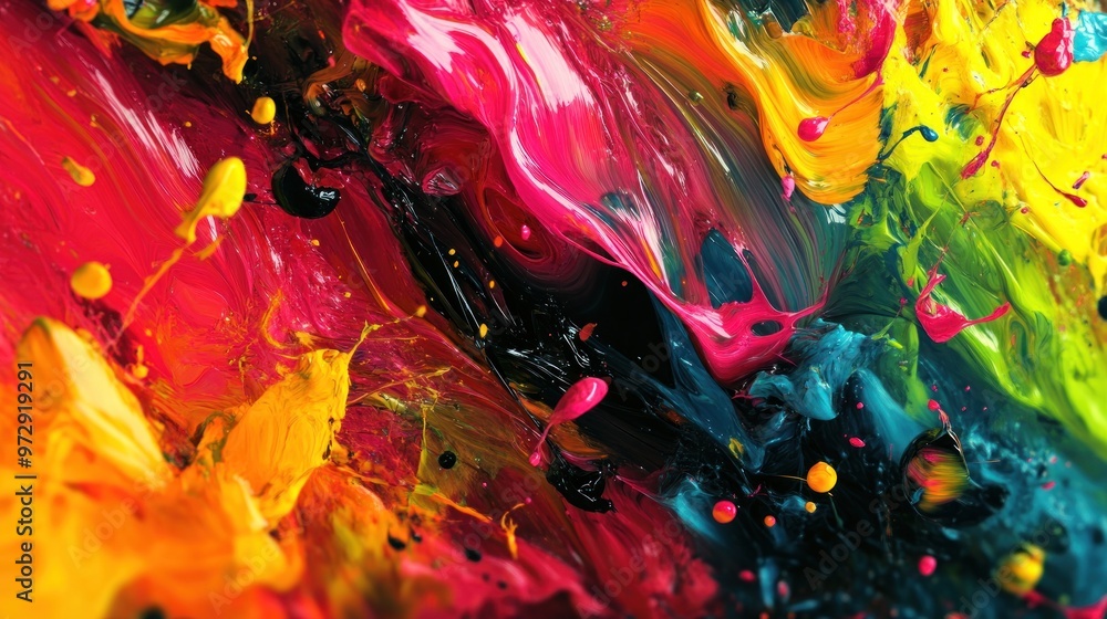 Aufkleber an abstract expressionist painting digitally recreated with splashes of vibrant colors that appear t