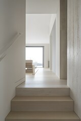 Modern Interior Design with White Walls and Wooden Stairs