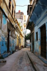 Fototapeta premium Cobblestone Street in a Colorful City