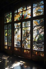 Sunlight Streaming Through Colorful Stained Glass Windows