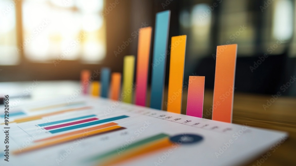 Aufkleber a close-up of a printed bar graph with colorful segments, highlighting financial performance and bus