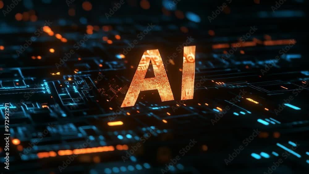 Canvas Prints 3d animation of the word ai in bright neon colors on a technology background