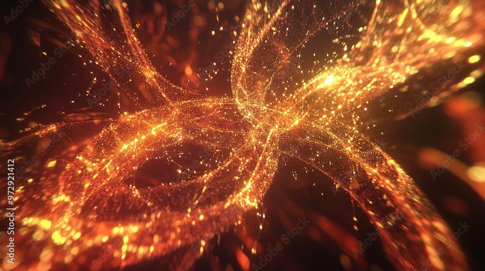 Poster swirling patterns of orange and gold light create a mesmerizing abstract design in a vibrant digital