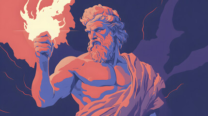 Greek god and goddess flat illustration, Zeus, the Father of Gods