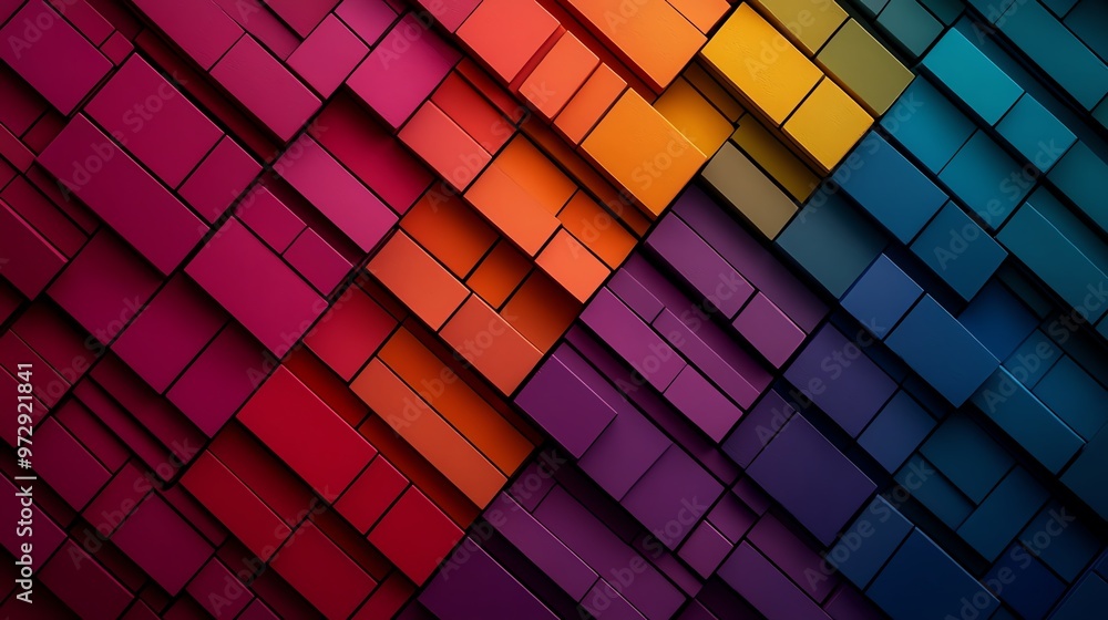 Poster vibrant geometric blocks create an eye-catching abstract background with dynamic colors and textures