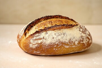 Freshly baked sourdough bread on neutral backdrop