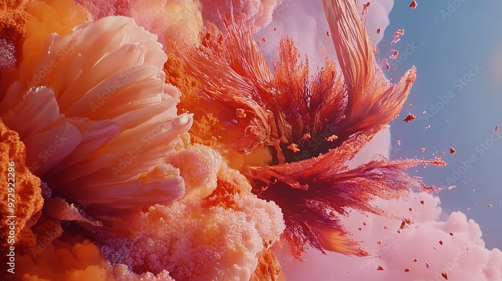 Aufkleber vibrant abstract composition showcasing colorful textures and flowing forms set against a serene bac