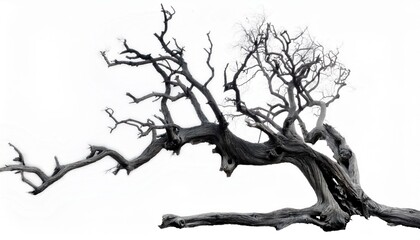 Old dead spooky tree isolated on white background