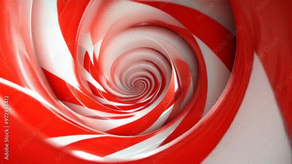Poster 3d animation of a swirling red and white spiral with abstract patterns