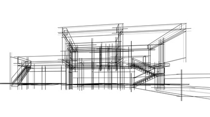 Obraz premium Building sketch architectural 3d illustration
