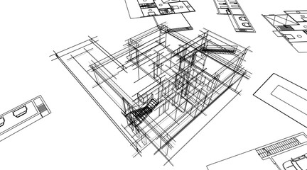 Building sketch architectural 3d illustration