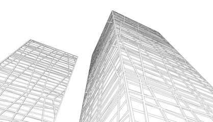 Fototapeta premium Building sketch architectural 3d illustration