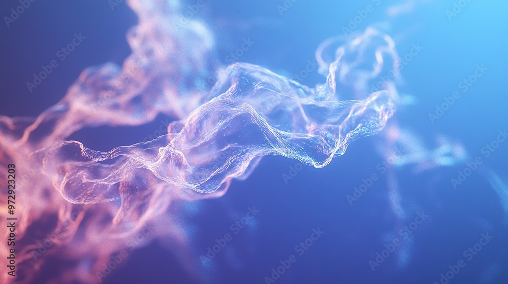Poster abstract colorful wisps of light create a mesmerizing display against a soft blue background in a di