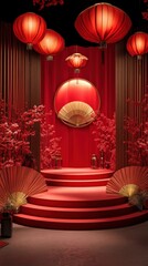 Elegant Red Stage with Lanterns and Gold Elements