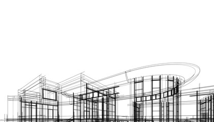 Obraz premium Building sketch architectural 3d illustration