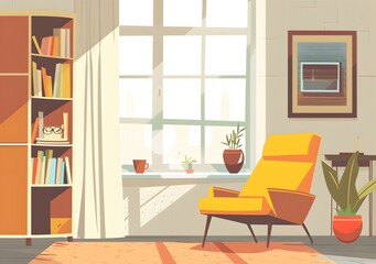 Fototapeta premium Living Room Interior Design With Yellow Armchair