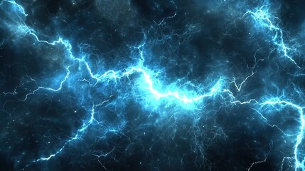 Bright blue lightning striking against a dark background creates an intense, dynamic visual display in a stormy atmosphere