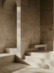 Minimalist Concrete Interior Design with Archway and Sunlight