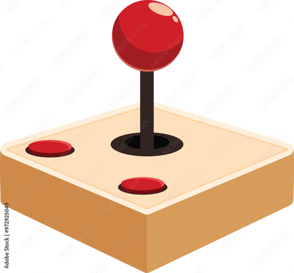 Poster this is a retro arcade game joystick with red buttons that is controlling a game
