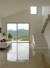 Fototapeta premium Modern Minimalist House Interior Design with Mountain View