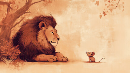 Fable The Lion and the Mouse, Large Lion and little rat