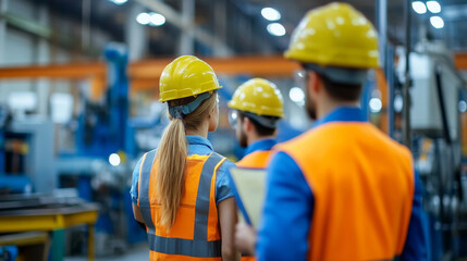 Employees performing a safety drill in a manufacturing facility