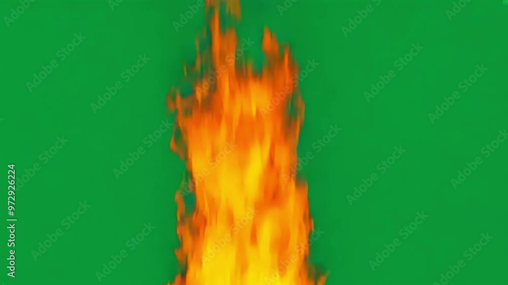 Poster realistic fire is burning in place on a solid green screen background. great visual effect element f