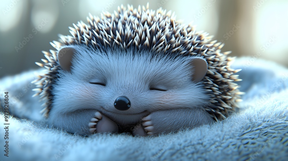 Poster 4. **charming 3d render of a tiny hedgehog curled up with spiky quills