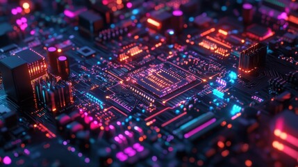 Obraz premium Circuit Board with Glowing Lights