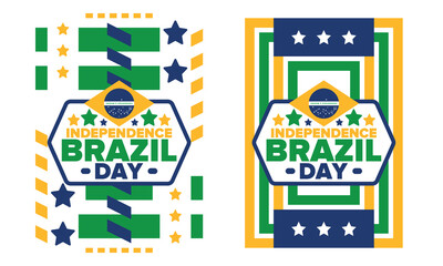 Naklejka premium Brazil Independence Day. Happy national holiday. Freedom day. Celebrate annual in September 7. Brazil flag. Patriotic brazilian design. Poster, card, banner, template, background. Vector illustration
