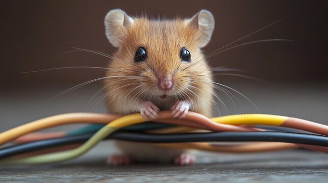 rodent problems illustrated by a mouse eating electrical wires, emphasizing the risks of electrical hazards and safety concerns