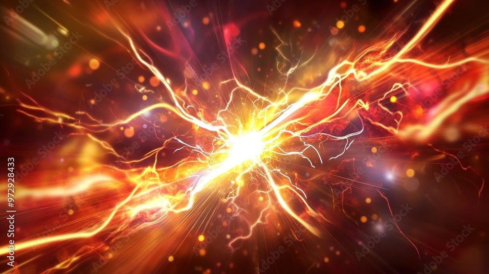 Poster bright electric energy burst creating an abstract, vibrant design with dynamic colors and radiant pa
