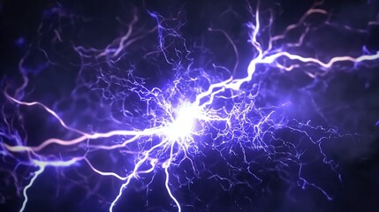 Bright electric lightning striking in a dark background, illustrating energy and power in a dramatic display