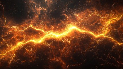 Fototapeta premium Vivid orange lightning strikes illuminate the dark cosmic void in a stunning display of electrical energy and vibrant texture